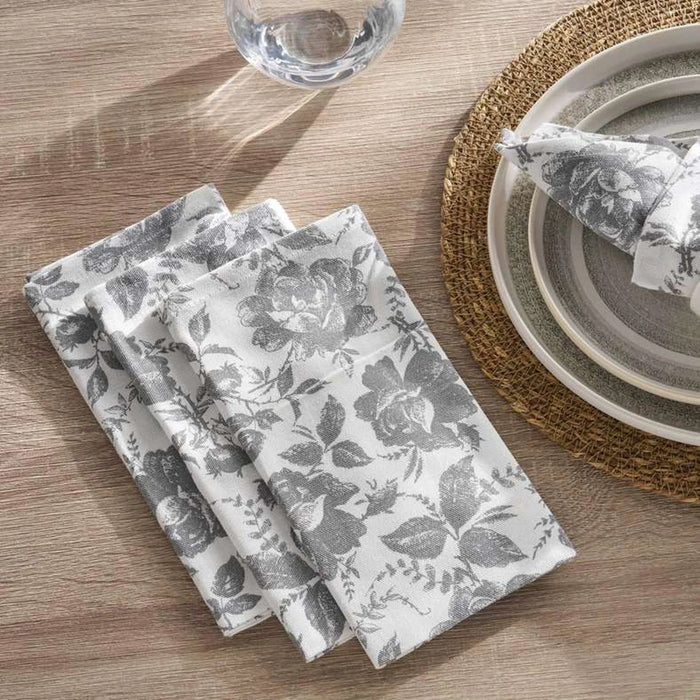 English Garden 4Piece Cotton Printed Napkin Set 45X45Cm - Grey