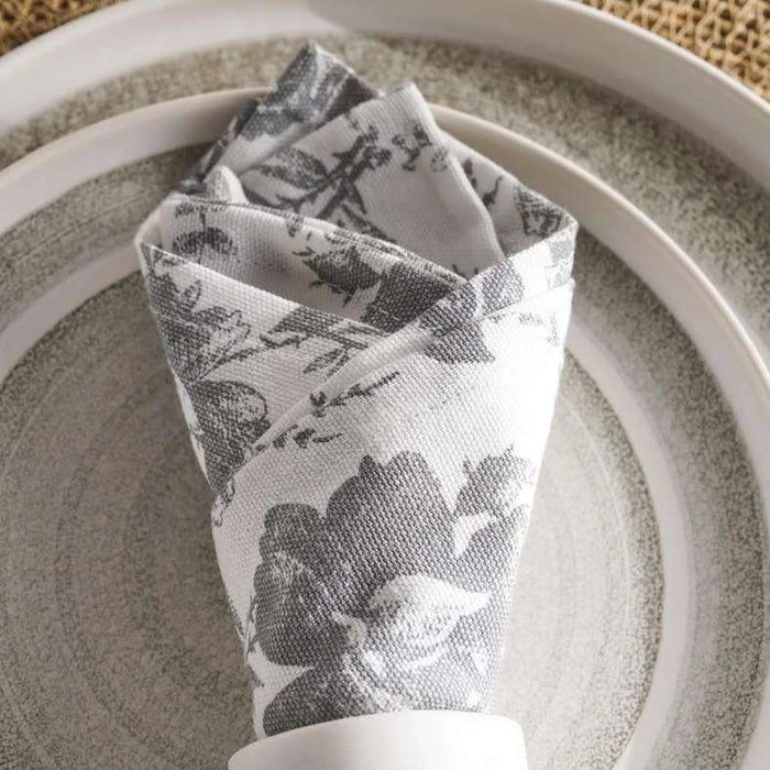 English Garden 4Piece Cotton Printed Napkin Set 45X45Cm - Grey