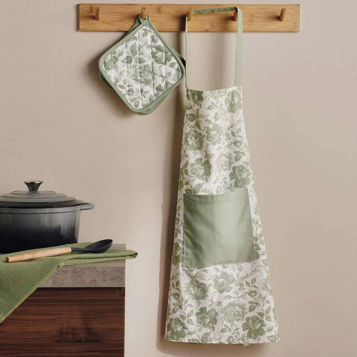 English Garden Cotton Printed Apron 60X70Cm - Sage Pan Home