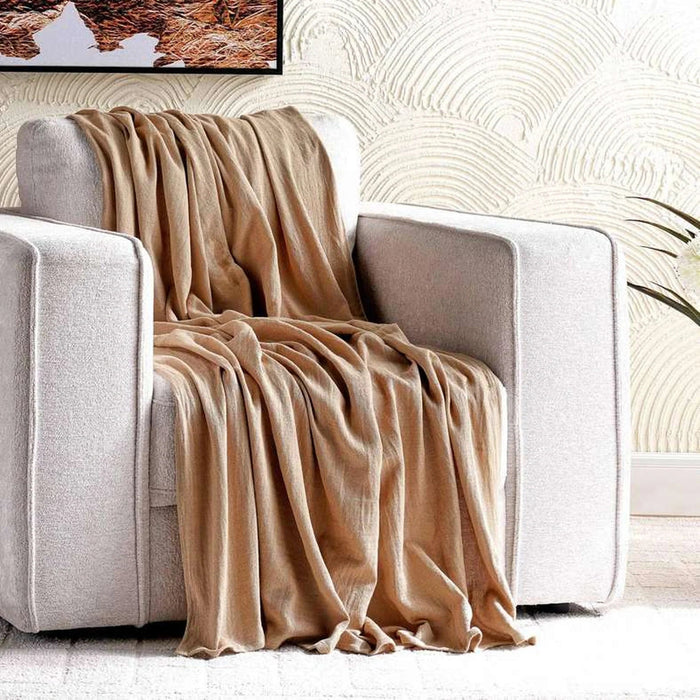 English Garden Solid Cotton Textured Throw 130X170Cm - Beige Pan Home