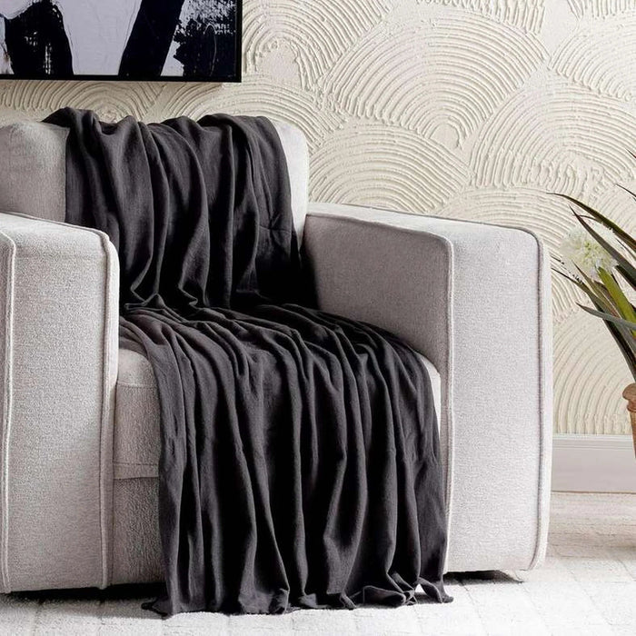 English Garden Solid Cotton Textured Throw 130X170Cm - Grey Pan Home