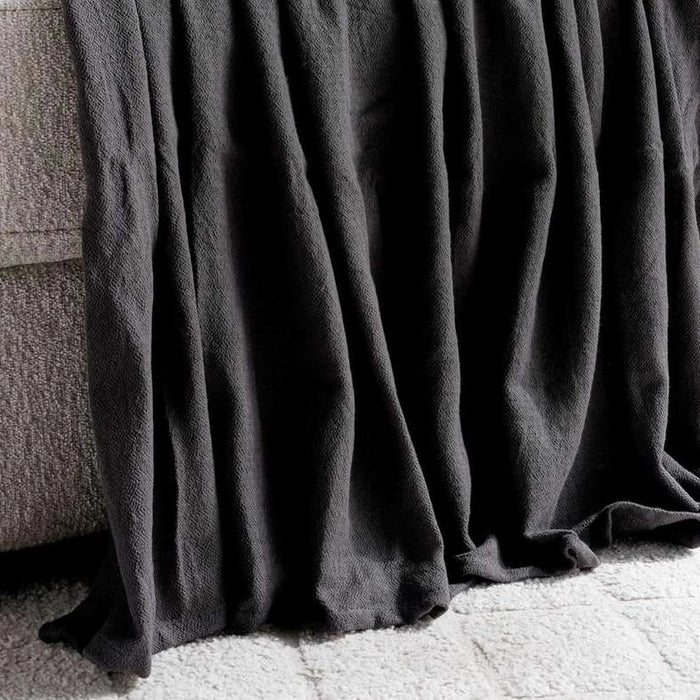English Garden Solid Cotton Textured Throw 130X170Cm - Grey Pan Home