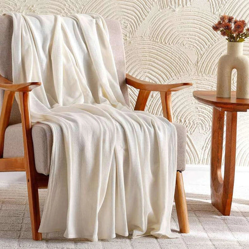 English Garden Solid Cotton Textured Throw 130X170Cm - White Pan Home