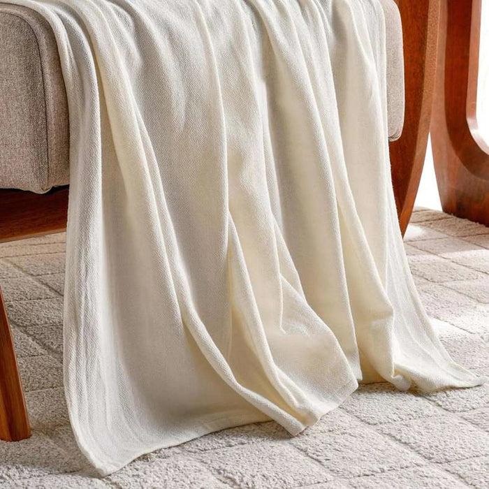 English Garden Solid Cotton Textured Throw 130X170Cm - White Pan Home
