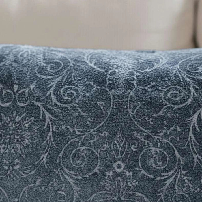 Engraved Damask Down Alt Filled Leather Cushion 30X50Cm - Blue