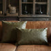 Engraved Damask Down Alt Filled Leather Cushion 30X50Cm - Olive Pan Home