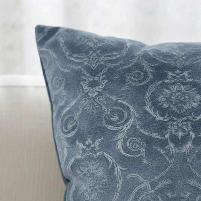 Engraved Damask Down Alt Filled Leather Cushion 50X50Cm - Blue Pan Home