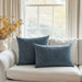 Engraved Damask Down Alt Filled Leather Cushion 50X50Cm - Blue Pan Home