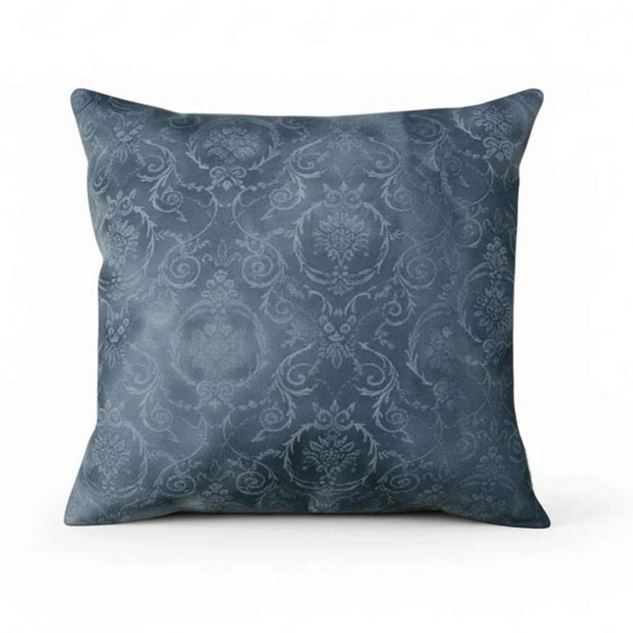 Engraved Damask Down Alt Filled Leather Cushion 50X50Cm - Blue Pan Home