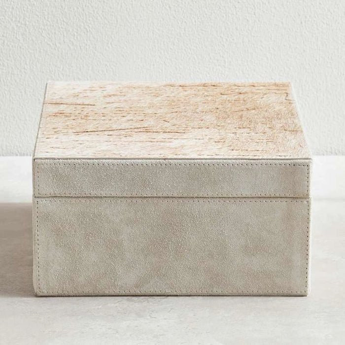 Engraved Script Hairon Leather Box 20X20X10Cm - Ivory