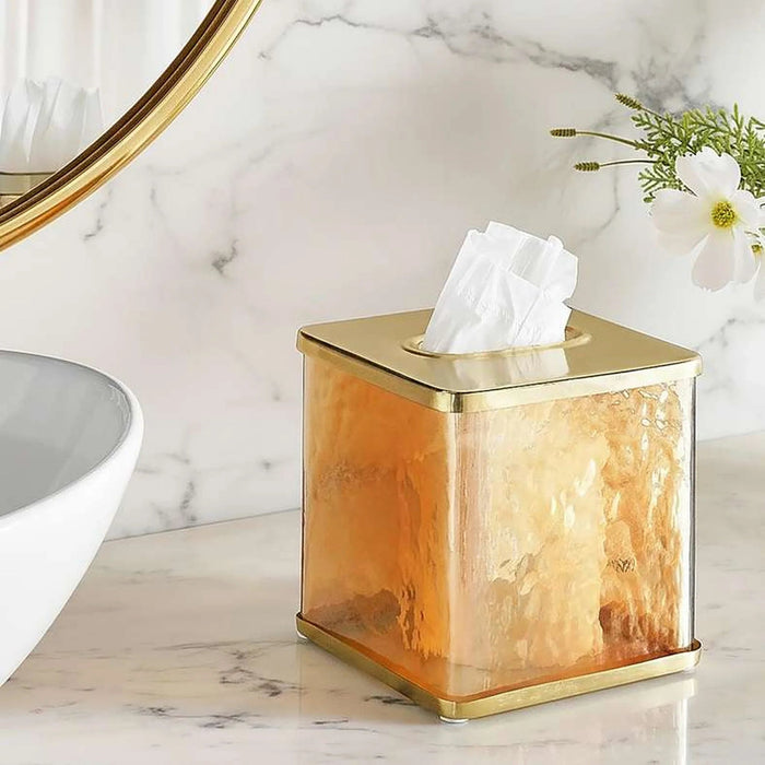 Enigma Glass Tissue Box Cover 14X14X14Cm-Gold Pan Home