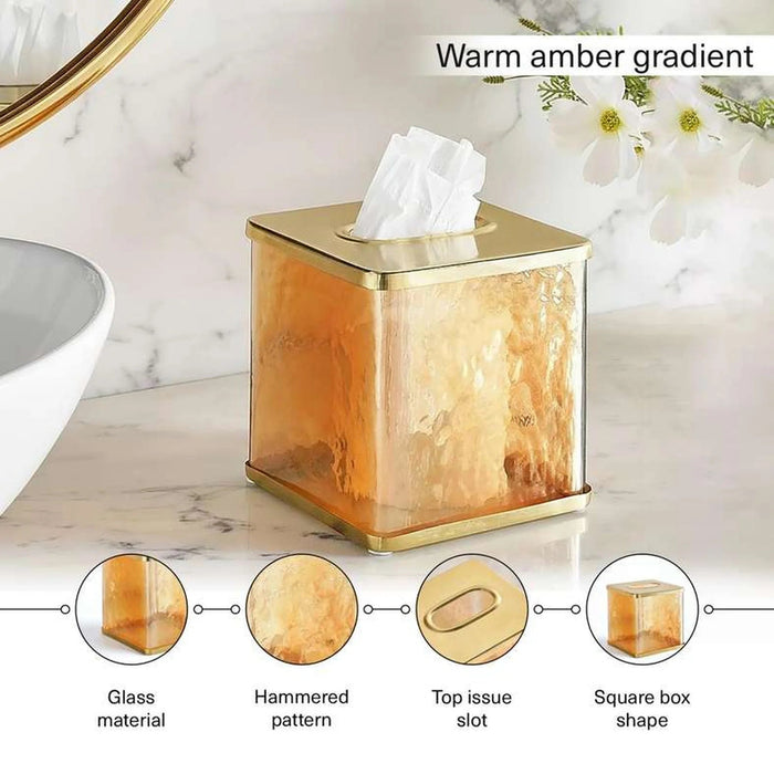 Enigma Glass Tissue Box Cover 14X14X14Cm-Gold Pan Home