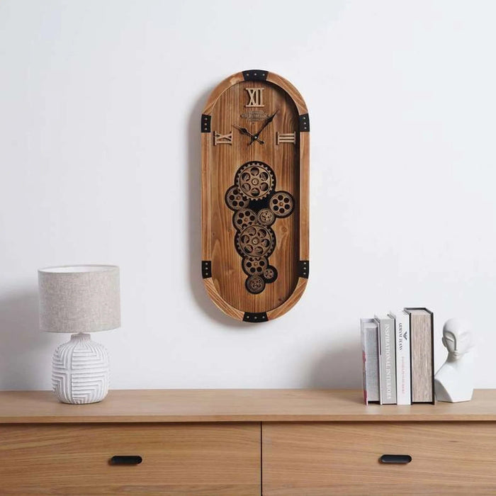 Equinox Gear Wall Clock 80X34X8Cm- Brown Pan Home
