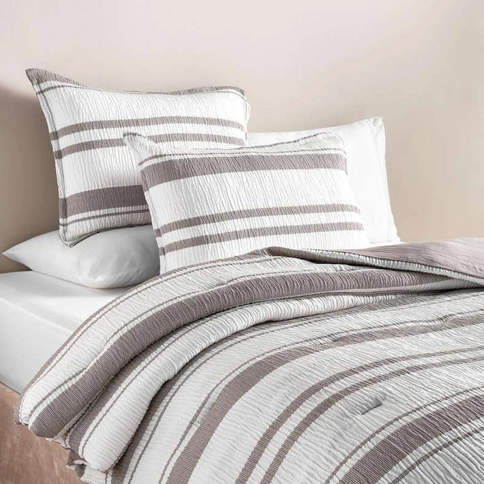 Erica 3-Piece Waffle Stripe King Comforter Set 240X260Cm - Taupe
