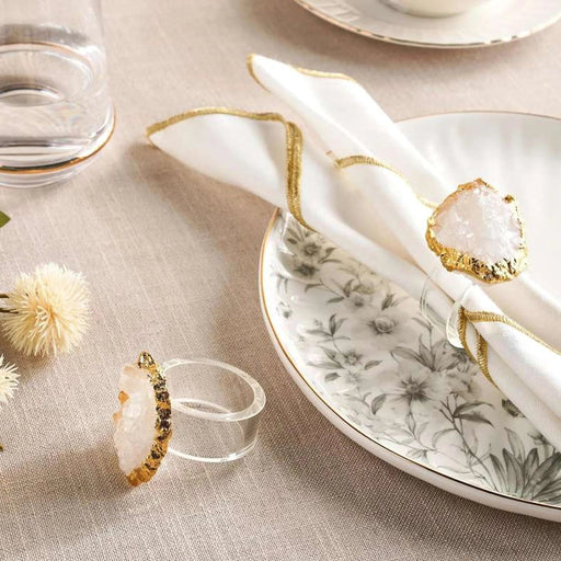 Erin  2 Piece Agate Napkin Ring Set 5X6.8Cm- Gold Pan Home