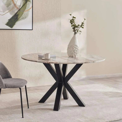 Eskola New 6 Seater Dining Table Marble Round - White Black Pan Home
