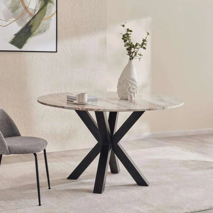 Eskola New 6 Seater Dining Table Marble Round - White Black Pan Home