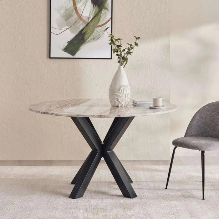 Eskola New 6 Seater Dining Table Marble Round - White Black Pan Home