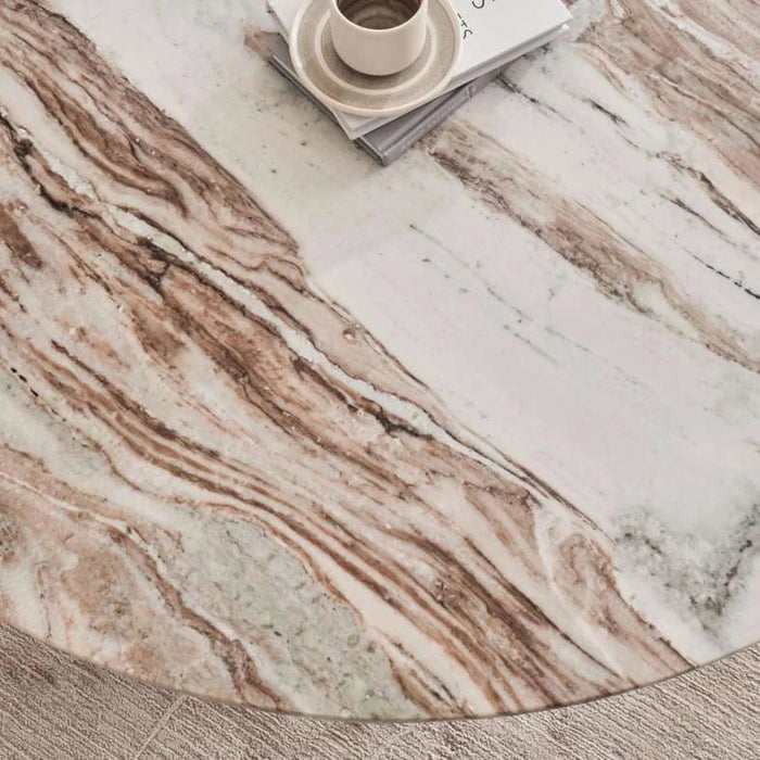 Eskola New 6 Seater Dining Table Marble Round - White Black Pan Home