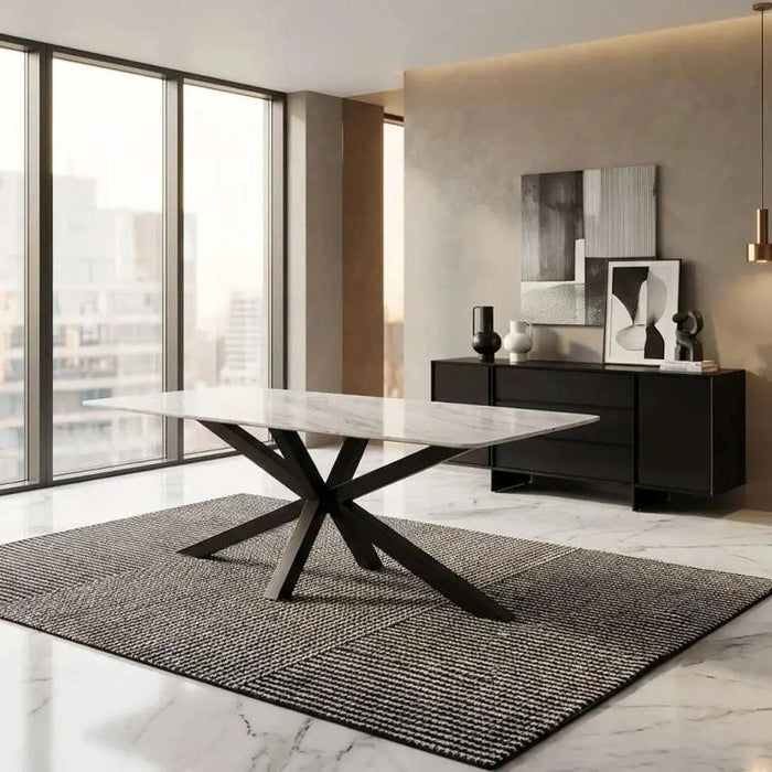 Eskola New 8 Seater Dining Table Marble - White Black ~ White Pan Home