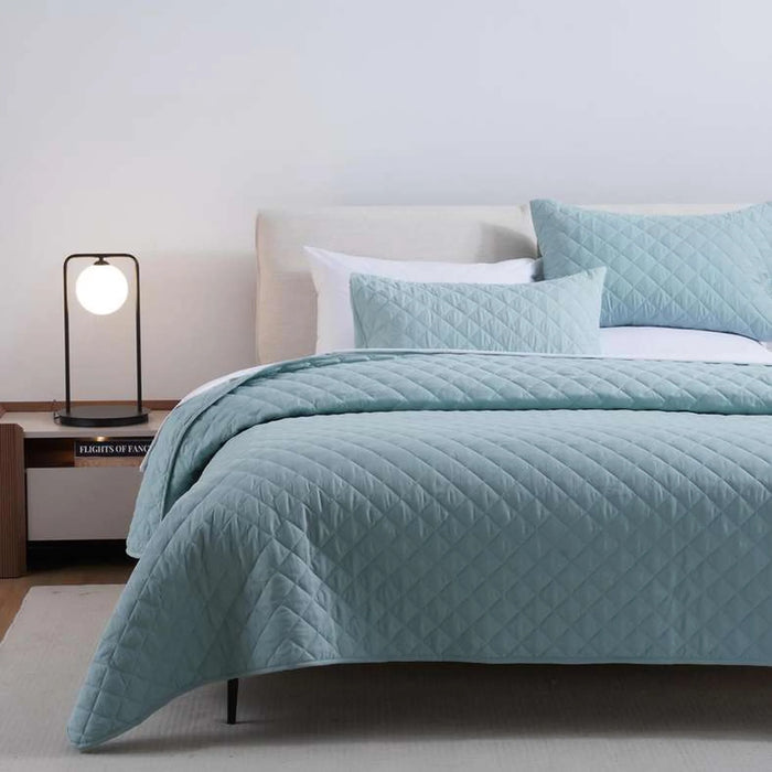 Essential 3-Piece Diamond Quilted Bedspread Set 160X220Cm - Blue