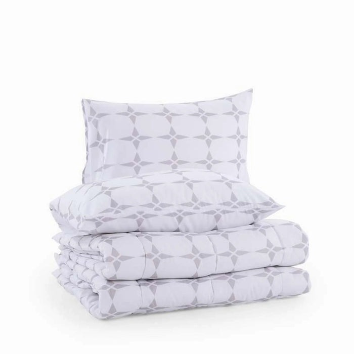 Essential Geo 3-Piece Comforter Set 160X220Cm - Grey