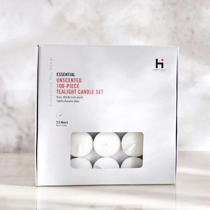 Essential Unscented 100-Piece T-Light Candle 7.5Gm - White - 3.5 Hrs