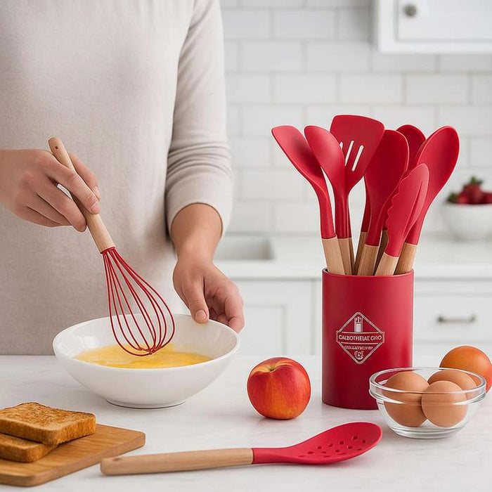 Essentials 13-Piece Kitchen Utensils Set - Red Pan Home