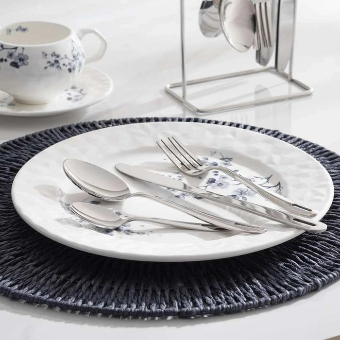 Essentials 24-Piece Cutlery Set With Stand -Chrome Pan Home