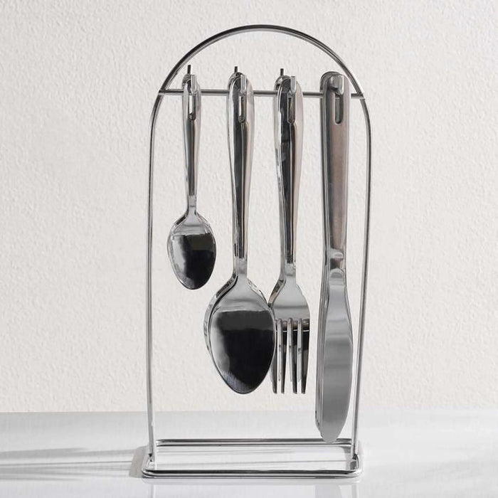Essentials 24-Piece Cutlery Set With Stand -Chrome Pan Home