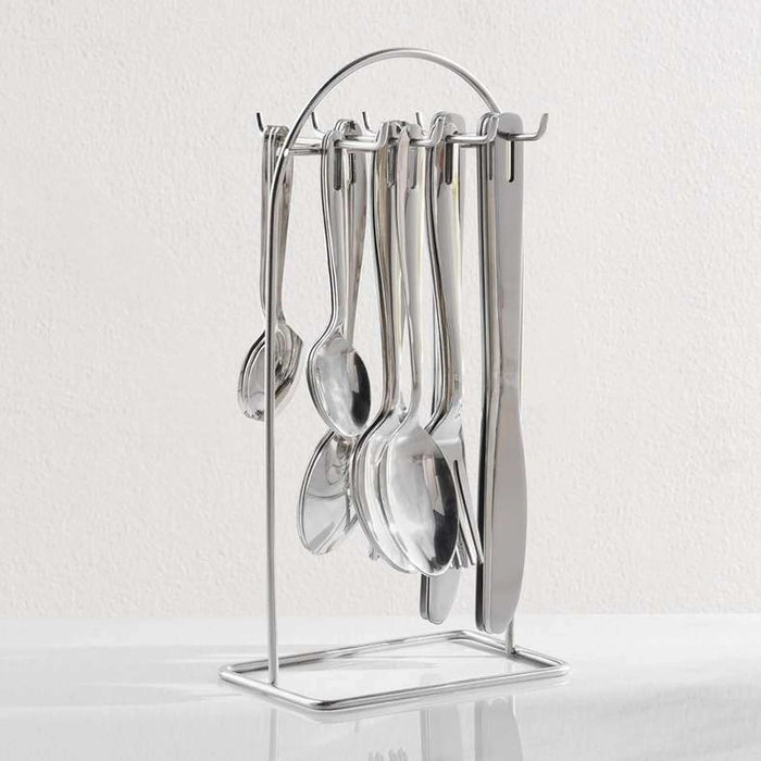 Essentials 24-Piece Cutlery Set With Stand -Chrome Pan Home