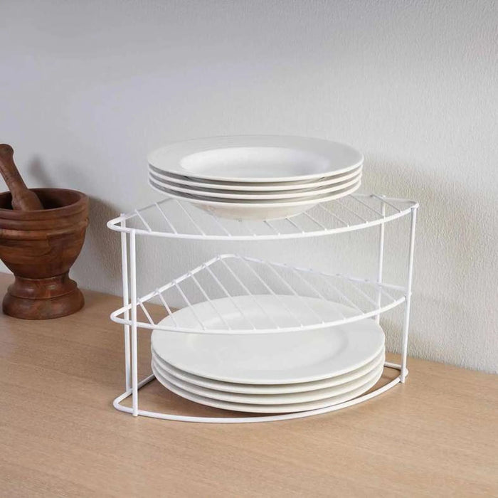 Essentials 3-Tier Corner Plate Organizer 25X25X20Cm - White