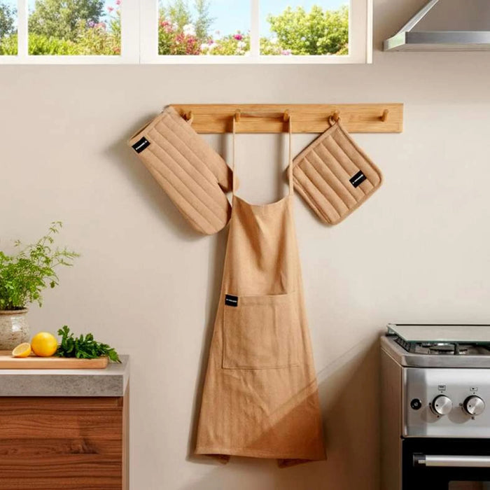 Essentials 3Piece Kitchen Apron With Glove And Potholder Set - Beige