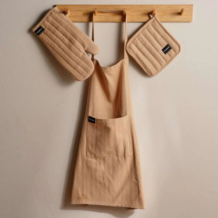 Essentials 3Piece Kitchen Apron With Glove And Potholder Set - Beige