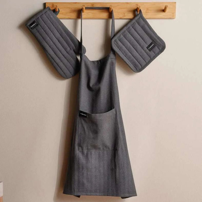 Essentials 3Piece Kitchen Apron With Glove And Potholder Set - Grey