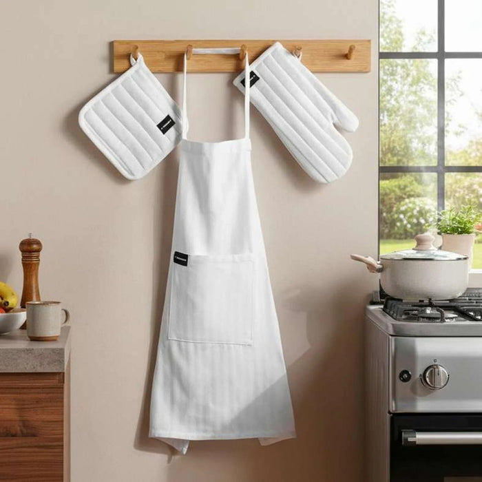 Essentials 3Piece Kitchen Apron With Glove And Potholder Set - White