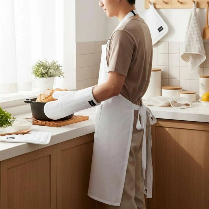 Essentials 3Piece Kitchen Apron With Glove And Potholder Set - White