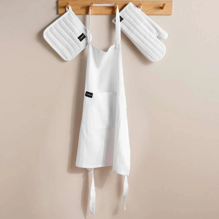 Essentials 3Piece Kitchen Apron With Glove And Potholder Set - White