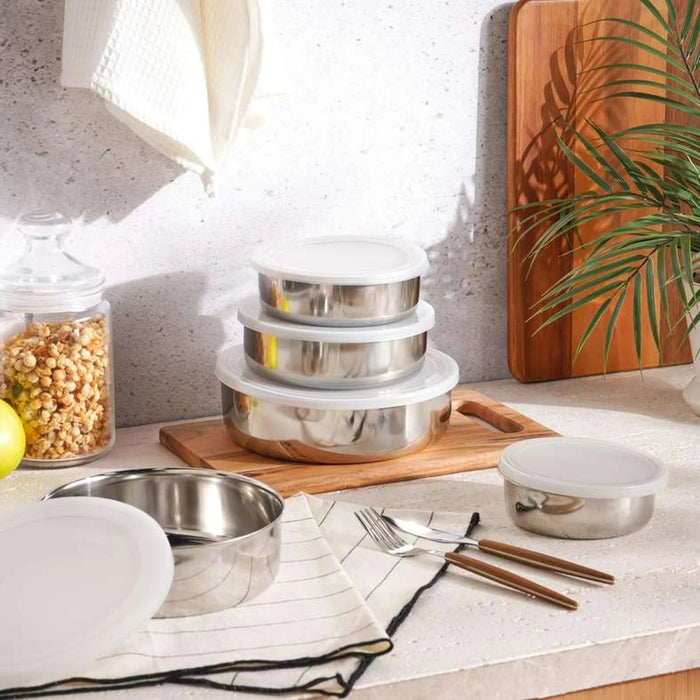 Essentials 5-Piece Food Container With Lid -Chrome