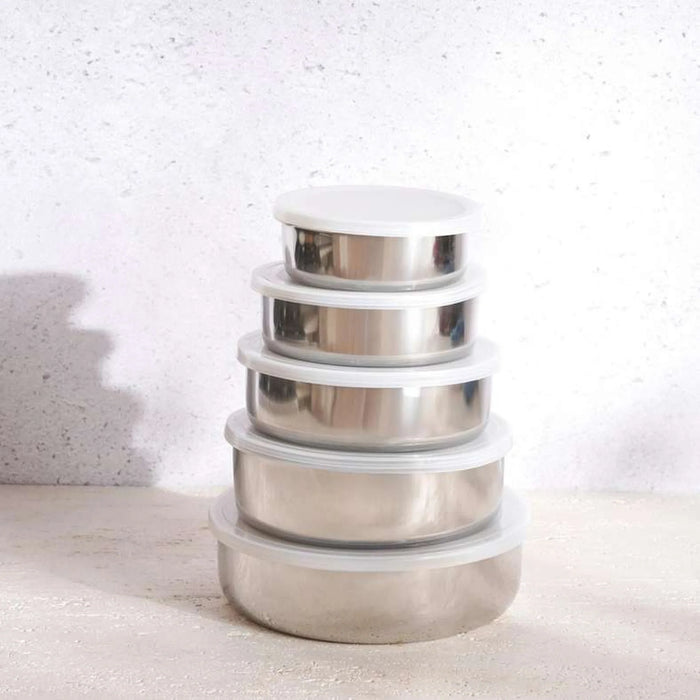Essentials 5-Piece Food Container With Lid -Chrome