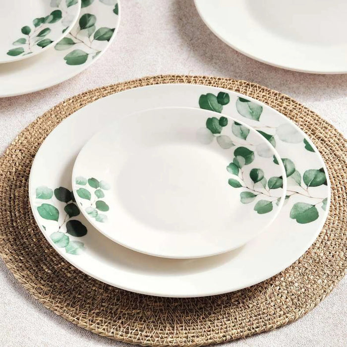 Eucalyptus Foliage 12-Piece Porcelain Dinner Set -White & Green