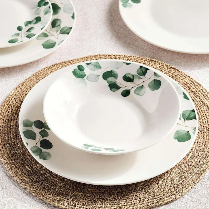 Eucalyptus Foliage 12-Piece Porcelain Dinner Set -White & Green