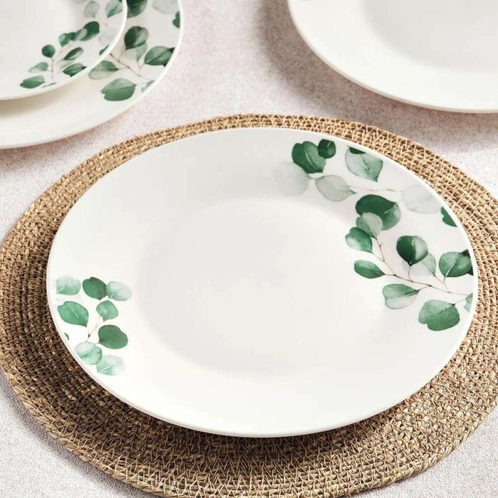 Eucalyptus Foliage 12-Piece Porcelain Dinner Set -White & Green