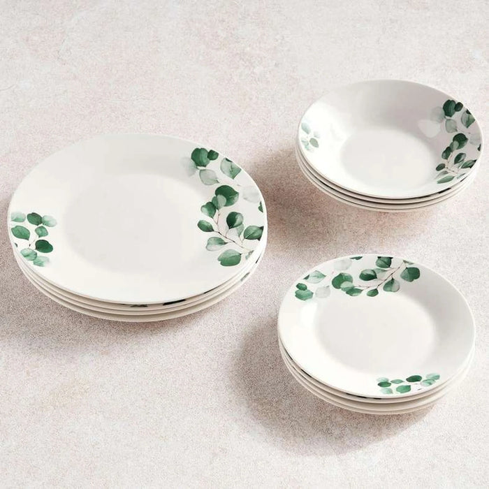 Eucalyptus Foliage 12-Piece Porcelain Dinner Set -White & Green