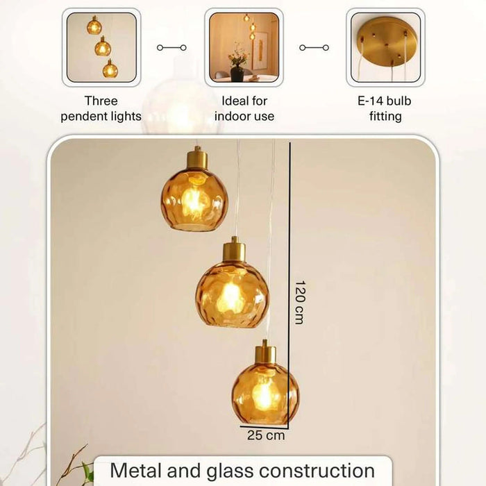 Everglow 3-Lights E-27 Pendant Lamp 25X120Cm - Gold Pan Home