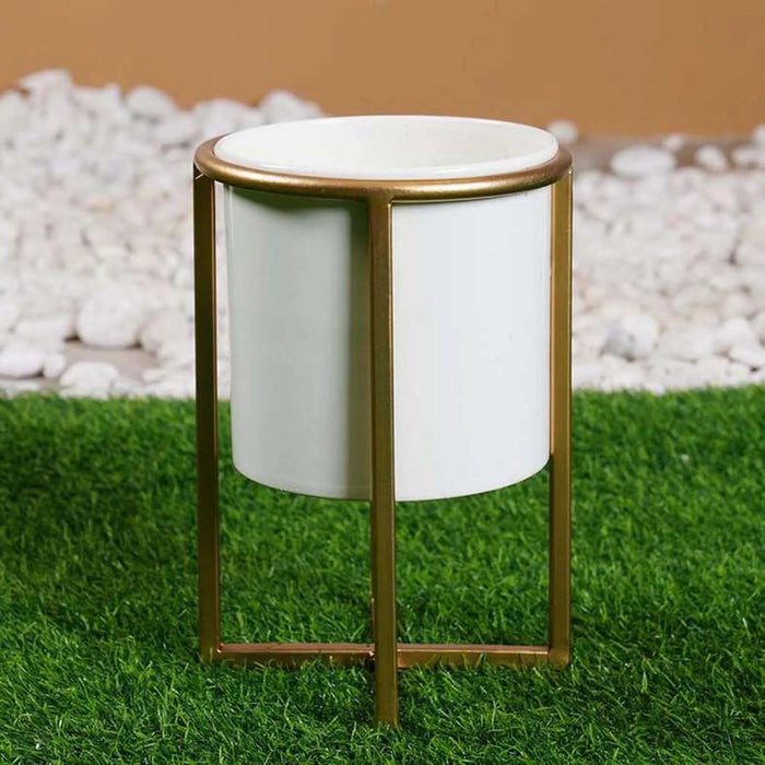 Everret Metal Planter White/Gold D20X25Cm Pan Home