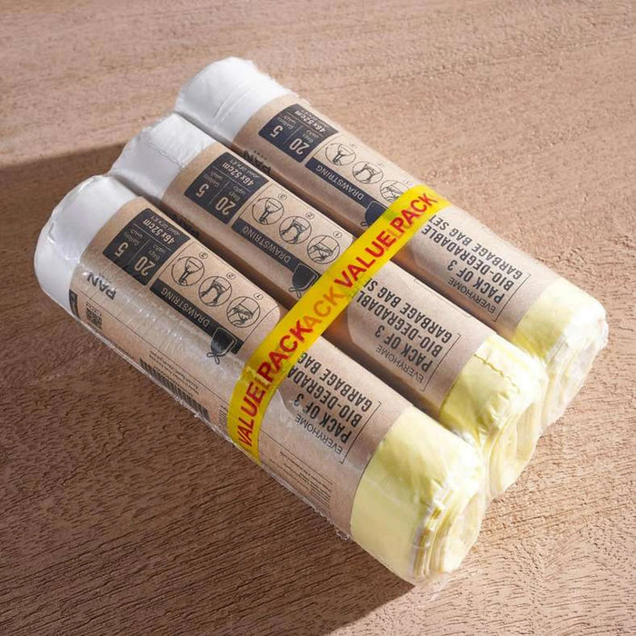Every Home 20 Piece Pack Of 3 Bio-Degradable Garbage Bag Set 19.9L - White Pan Home