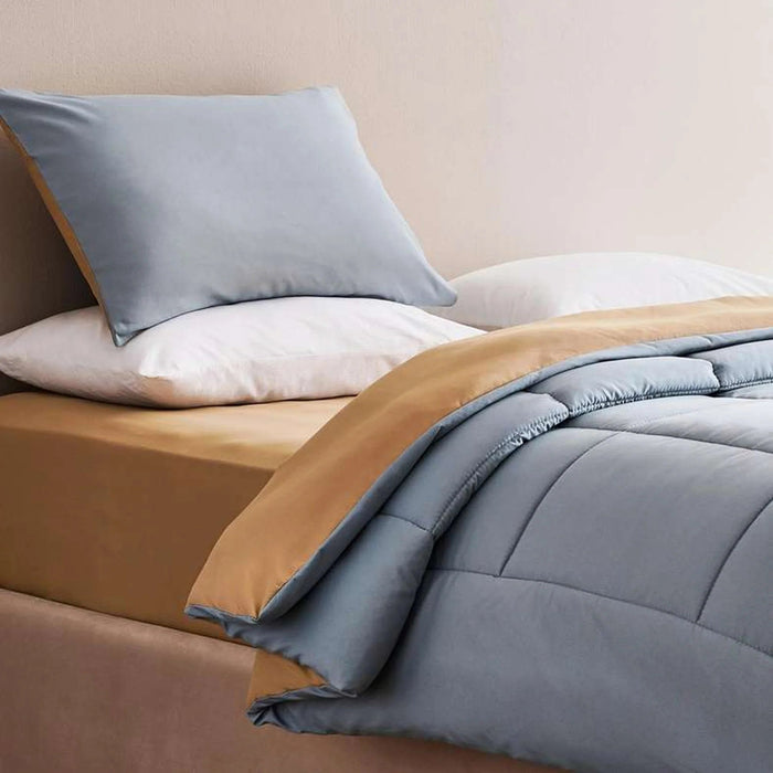 Everyday 2-Piece Reversible Single Comforter Set 135X220Cm - Metallic Blue/ Mustard Pan Home