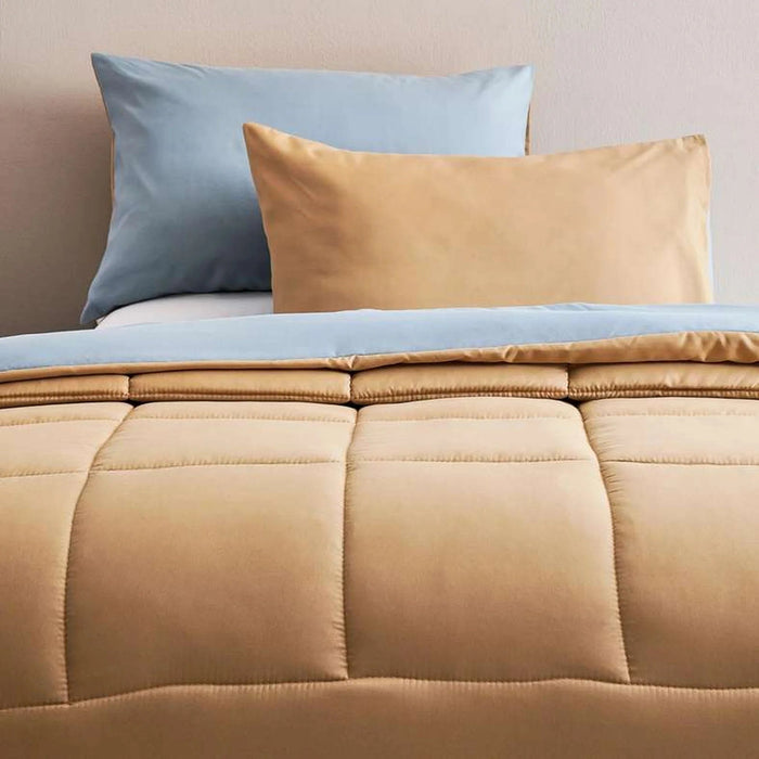 Everyday 3-Piece Reversible Full Comforter Set 160X220Cm - Metallic Blue/ Mustard Pan Home