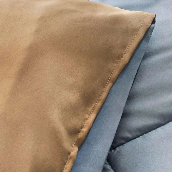 Everyday 3-Piece Reversible Full Comforter Set 160X220Cm - Metallic Blue/ Mustard Pan Home